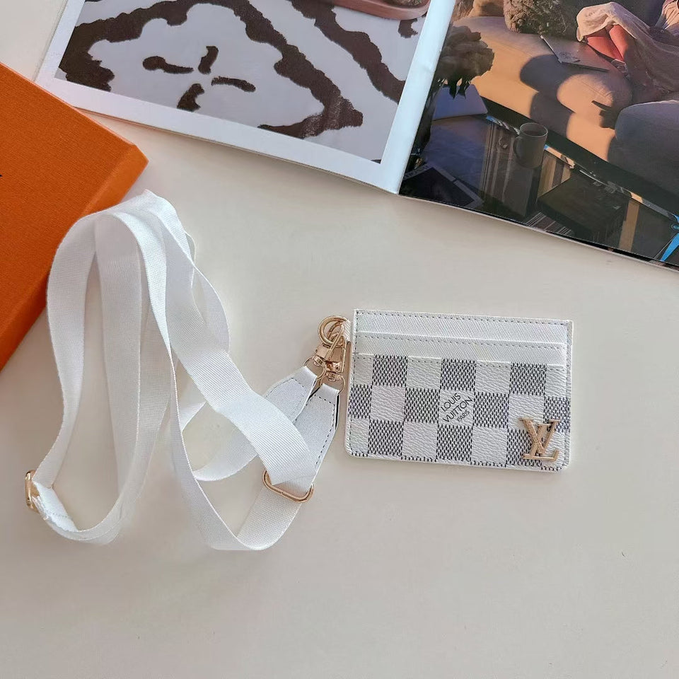 Monogram Lanyard Card Holder ID Wallet with Strap