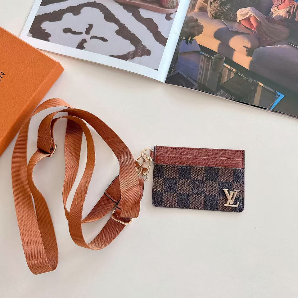 Monogram Lanyard Card Holder ID Wallet with Strap