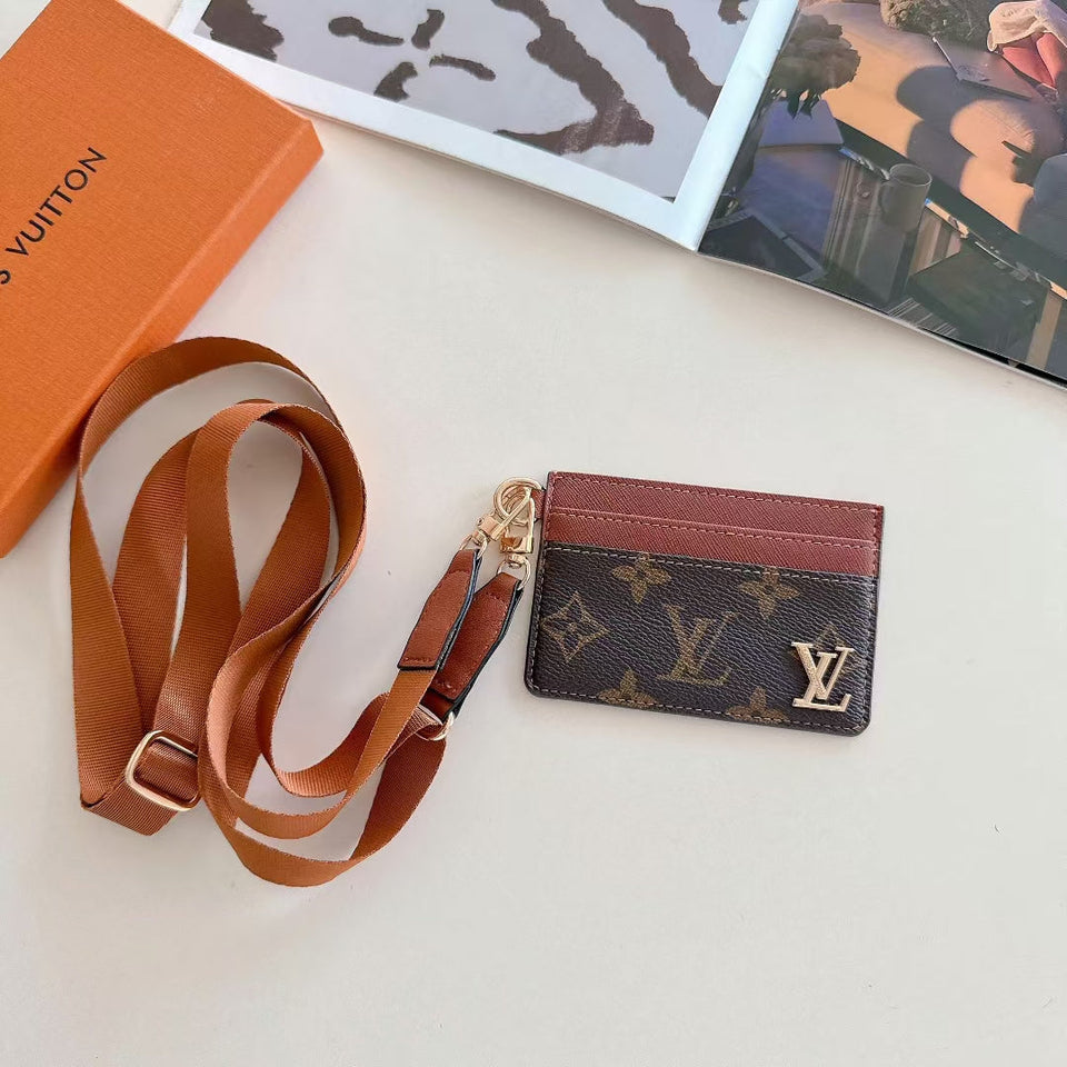 Monogram Lanyard Card Holder ID Wallet with Strap