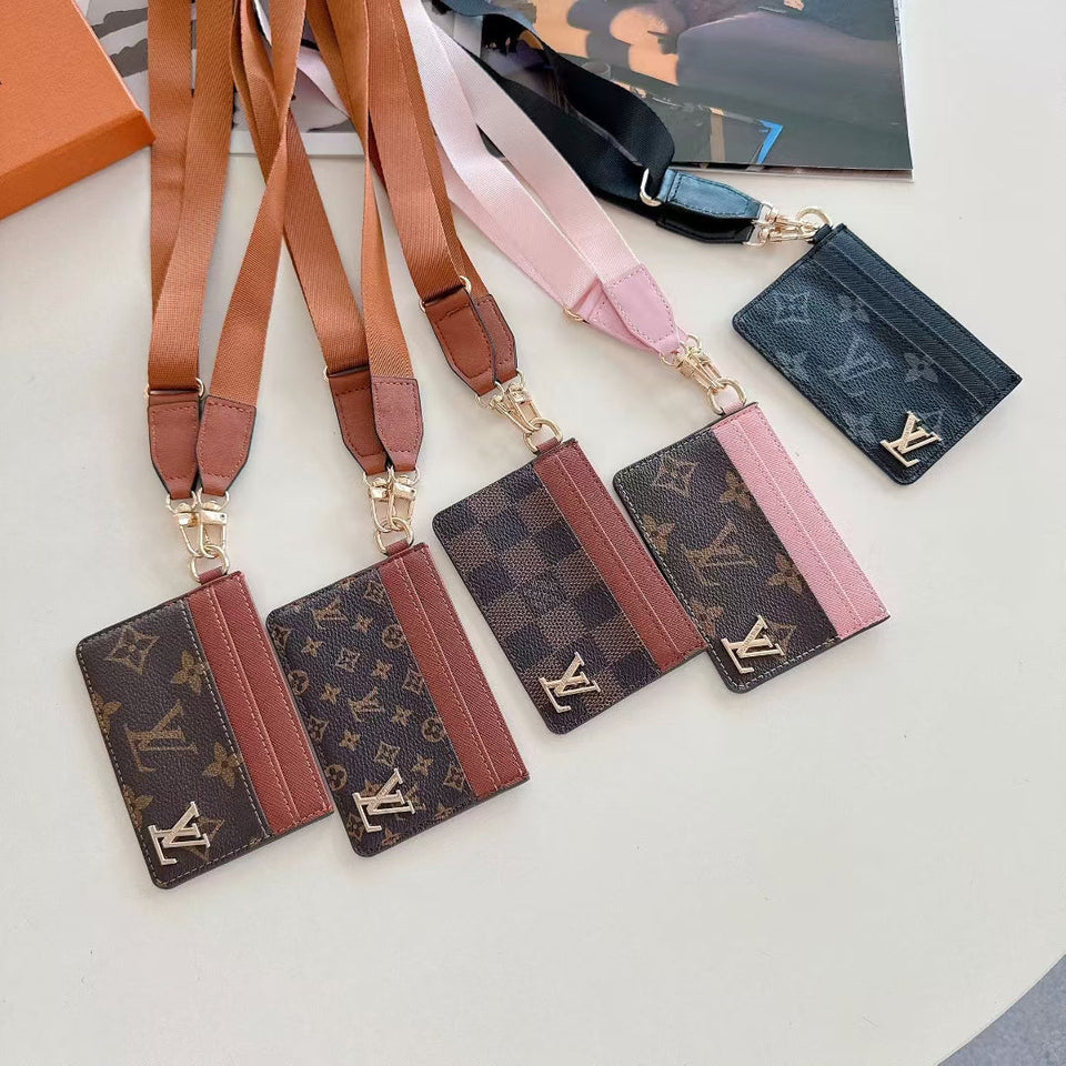 Monogram Lanyard Card Holder ID Wallet with Strap