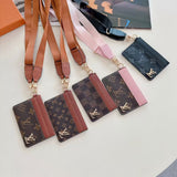 Monogram Lanyard Card Holder ID Wallet with Strap
