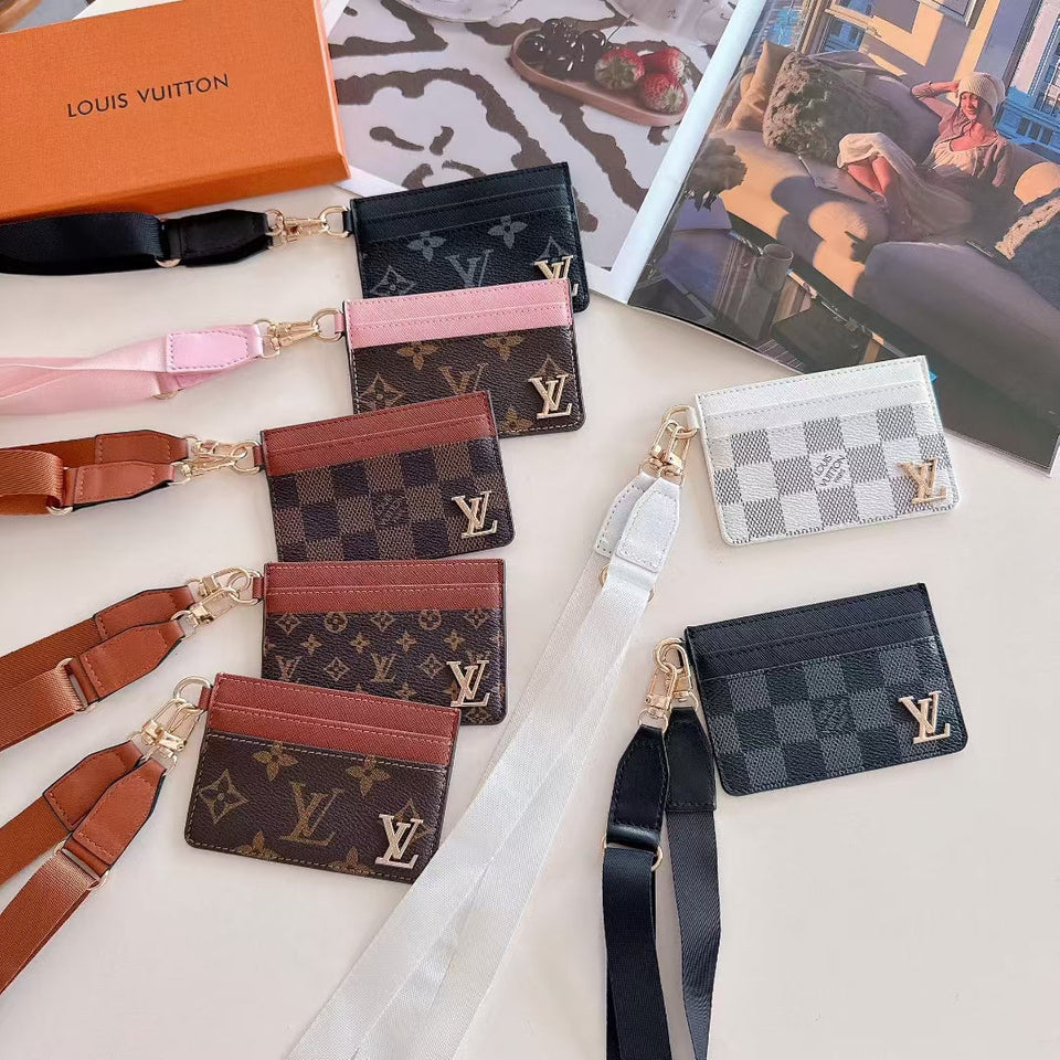 Monogram Lanyard Card Holder ID Wallet with Strap
