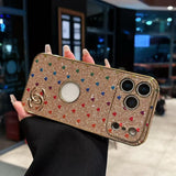cc Glitter Heart Luxury Phone Case for iPhone 17 with Iconic Double-C Logo