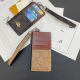 Coach Signature Zip Card Holder Wallet with Wrist Strap Compact Luxury Card Case