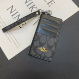 Coach Signature Zip Card Holder Wallet with Wrist Strap Compact Luxury Card Case