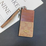Coach Signature Zip Card Holder Wallet with Wrist Strap Compact Luxury Card Case