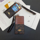 Coach Signature Zip Card Holder Wallet with Wrist Strap Compact Luxury Card Case