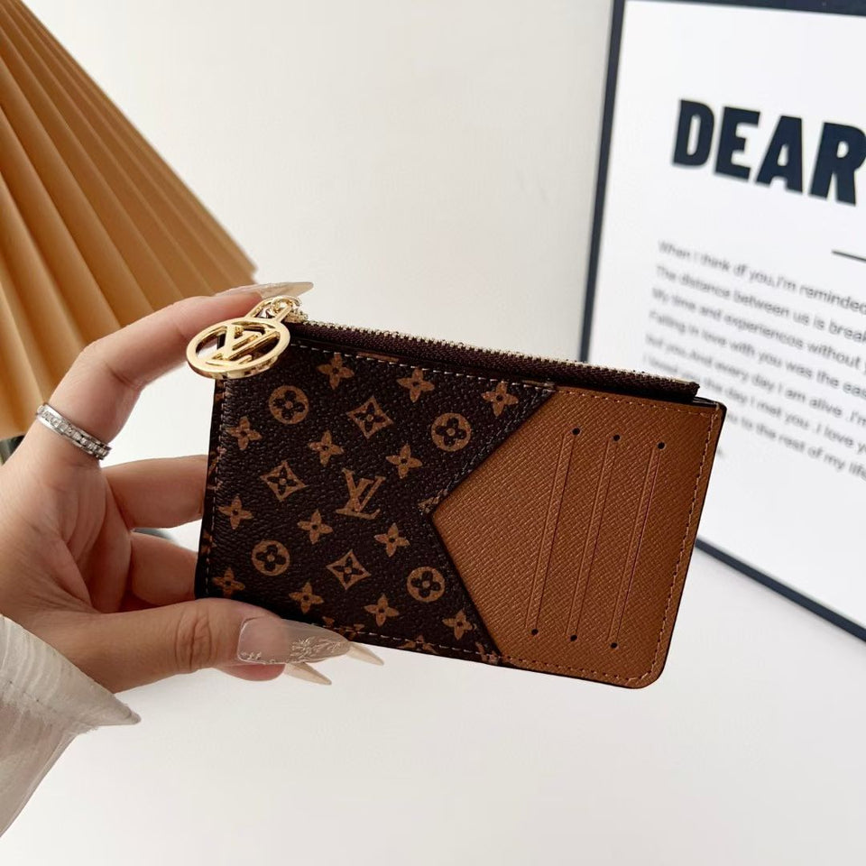 louis vuitton gucci and Burberry Luxury Zip Card Holder Wallet with Keyring Compact Designer Card Case