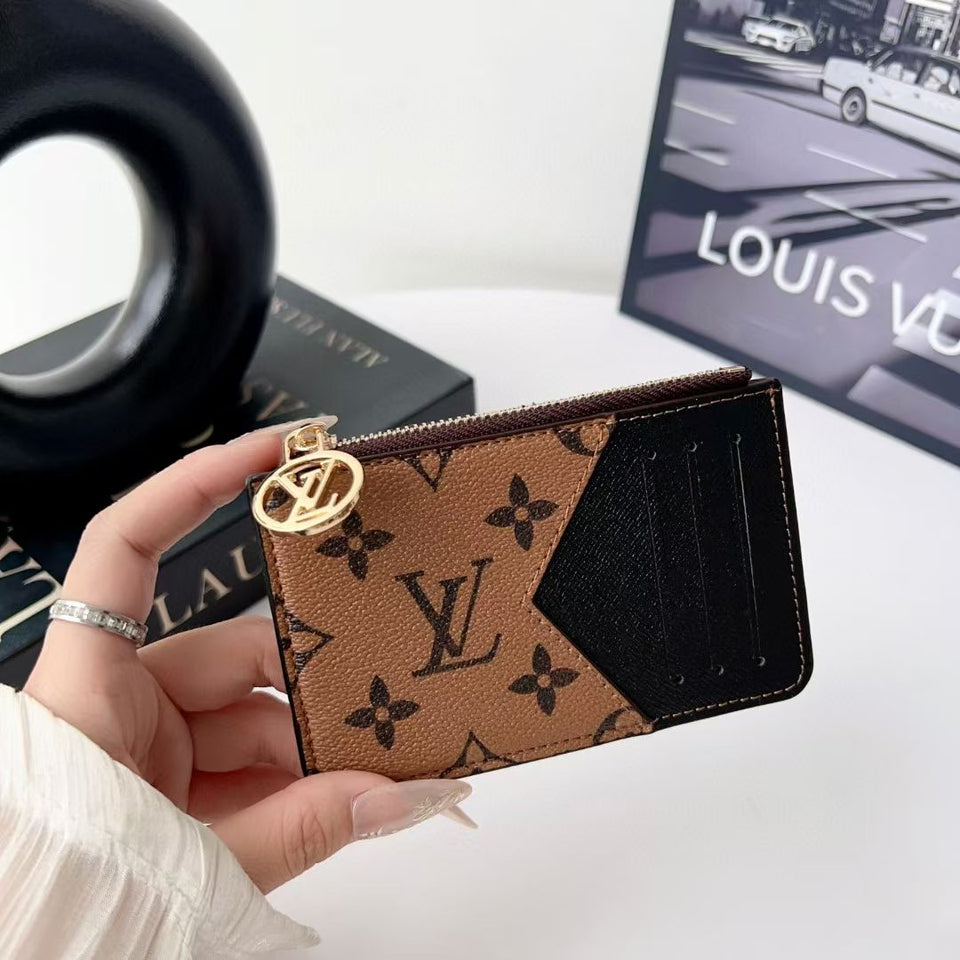 louis vuitton gucci and Burberry Luxury Zip Card Holder Wallet with Keyring Compact Designer Card Case