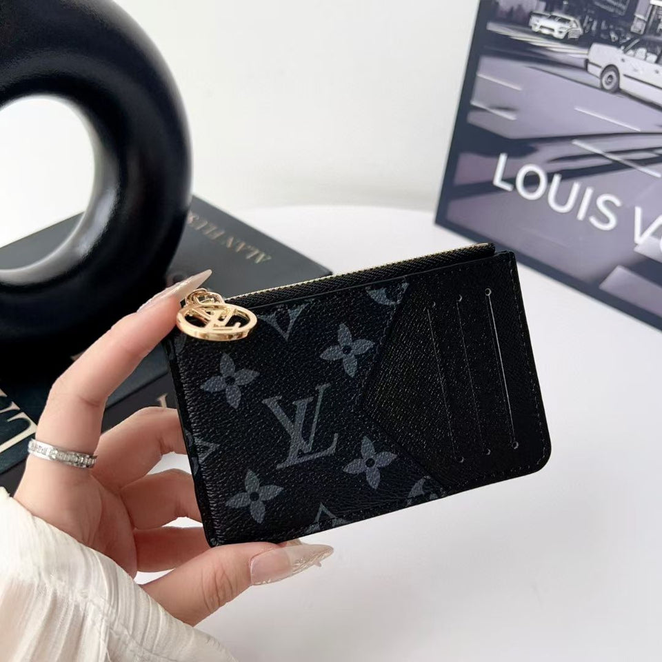 louis vuitton gucci and Burberry Luxury Zip Card Holder Wallet with Keyring Compact Designer Card Case