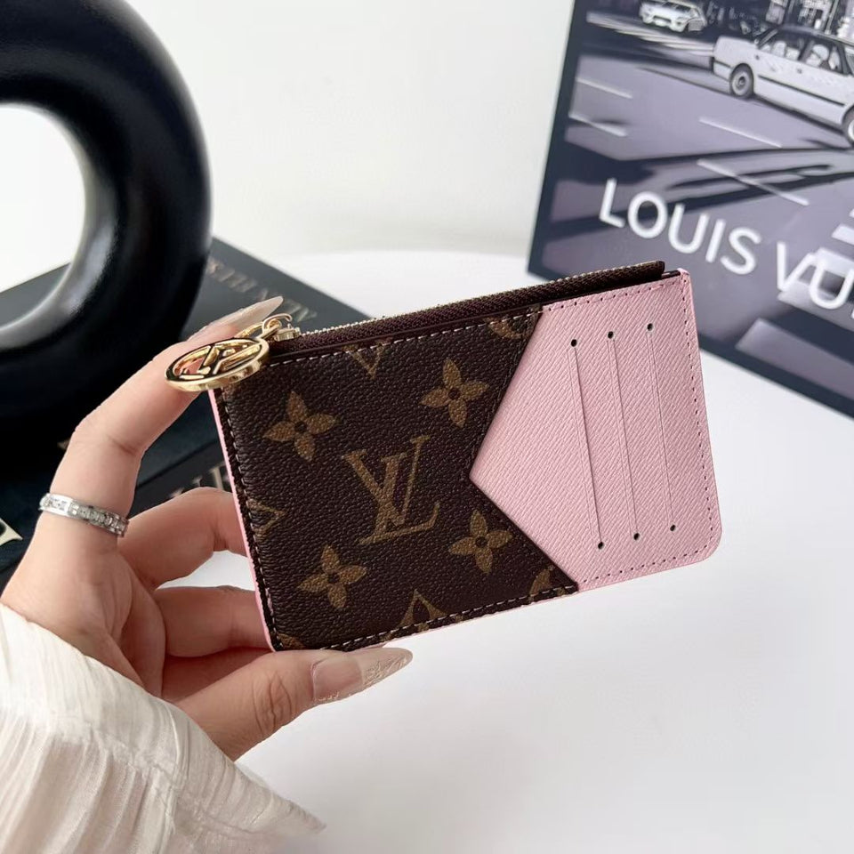 louis vuitton gucci and Burberry Luxury Zip Card Holder Wallet with Keyring Compact Designer Card Case