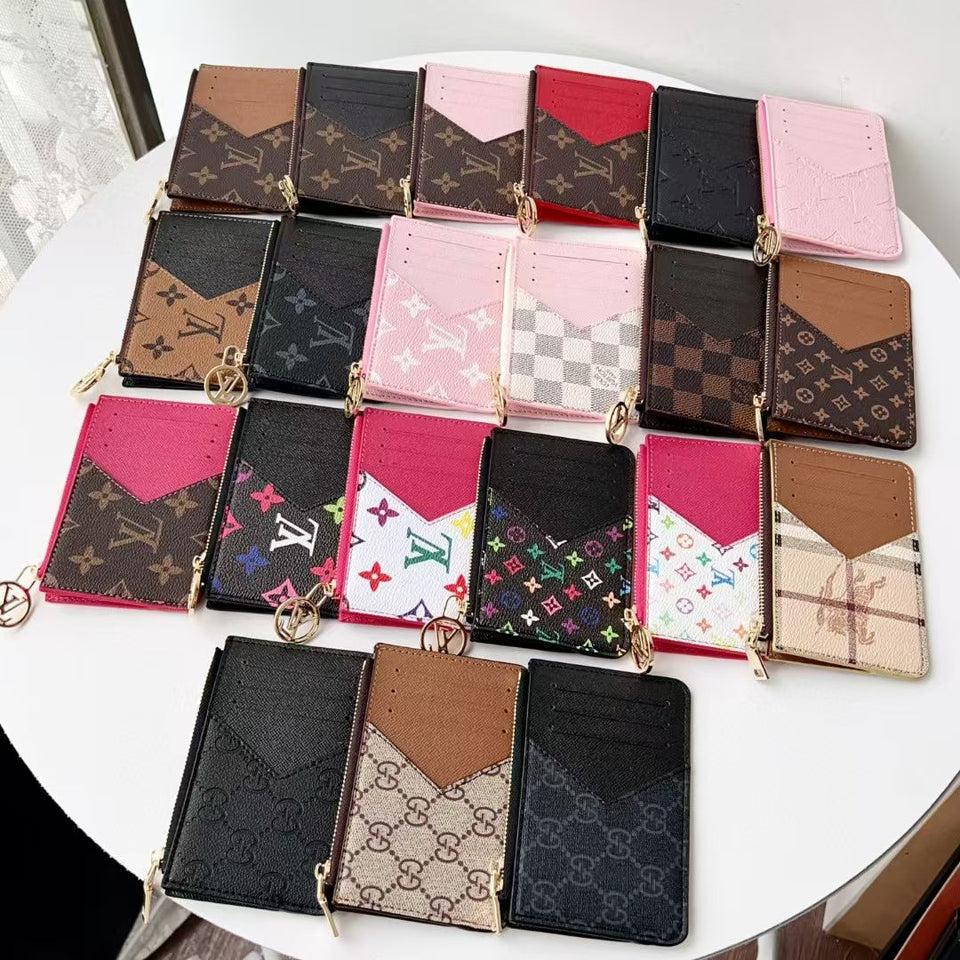 louis vuitton gucci and Burberry Luxury Zip Card Holder Wallet with Keyring Compact Designer Card Case