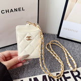 cc Quilted Leather Card Holder with Chain Strap Luxury Designer Card Case