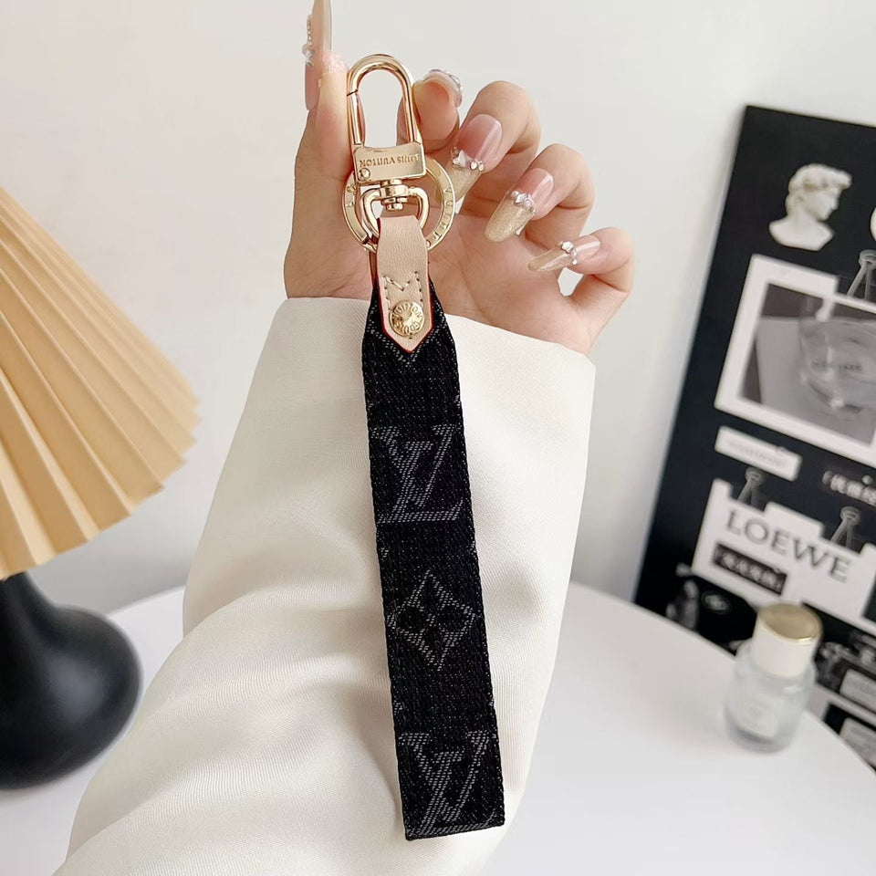 louis vuitton Monogram Canvas Keychain with Leather Strap Luxury Designer Key Holder
