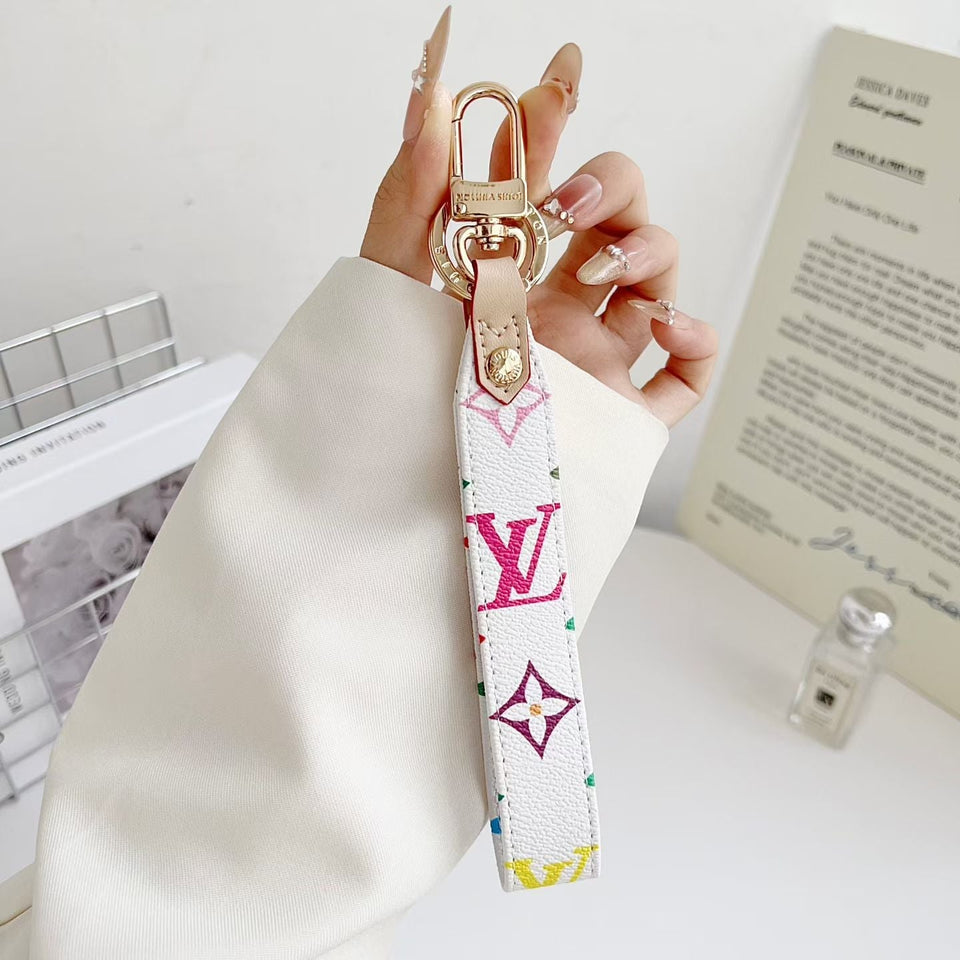 louis vuitton Monogram Canvas Keychain with Leather Strap Luxury Designer Key Holder