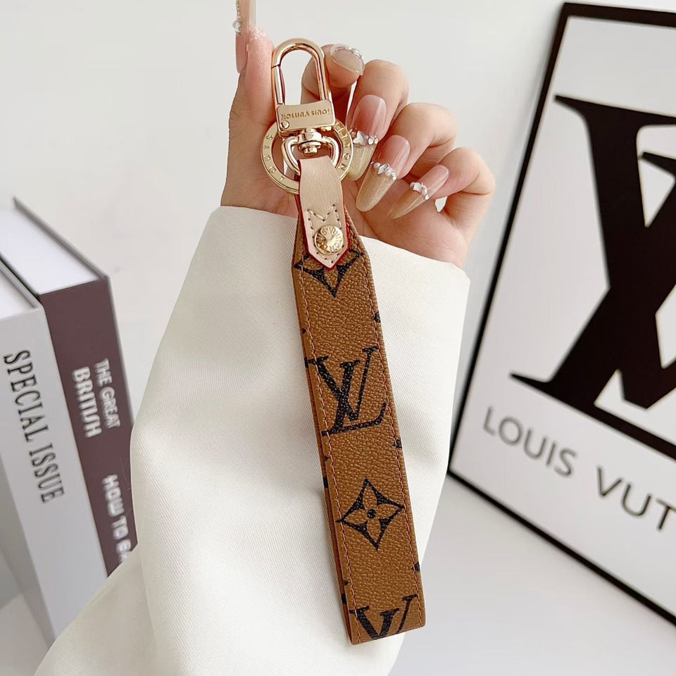 louis vuitton Monogram Canvas Keychain with Leather Strap Luxury Designer Key Holder