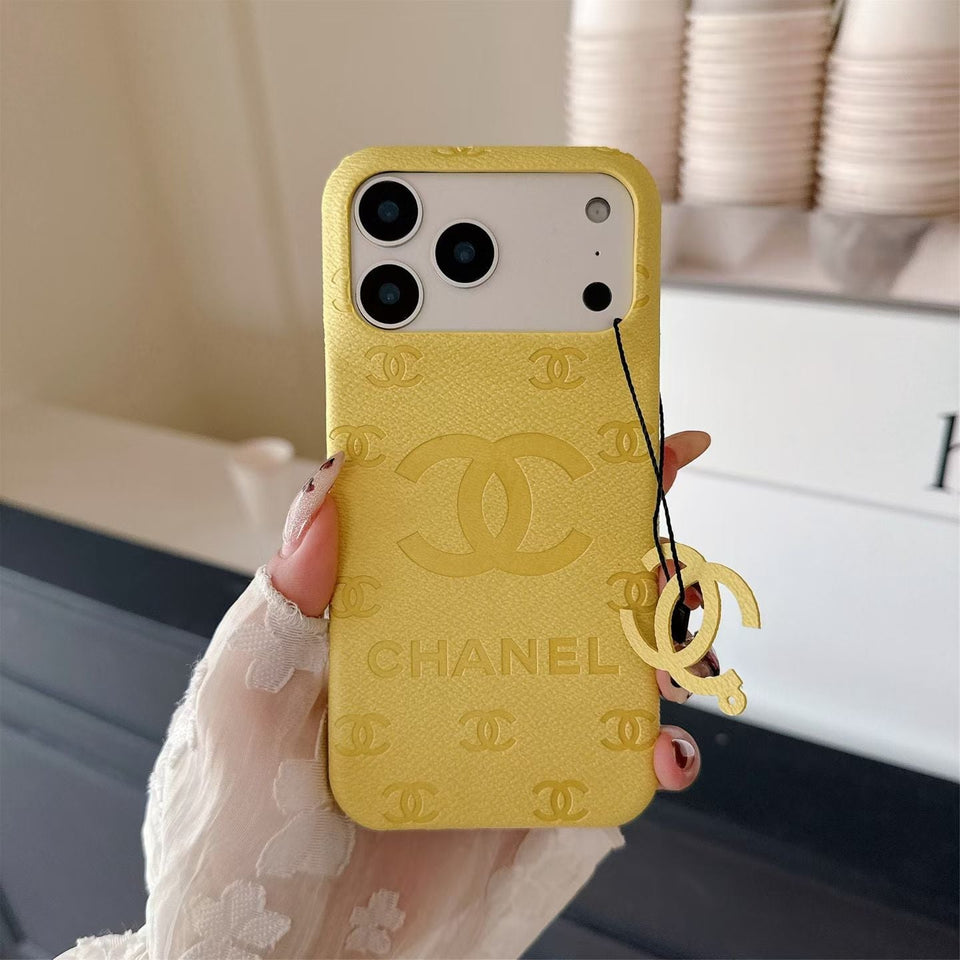 cc Embossed Leather Phone Case with Iconic Double C Logo Luxury Designer Cover Available in Multiple Colors