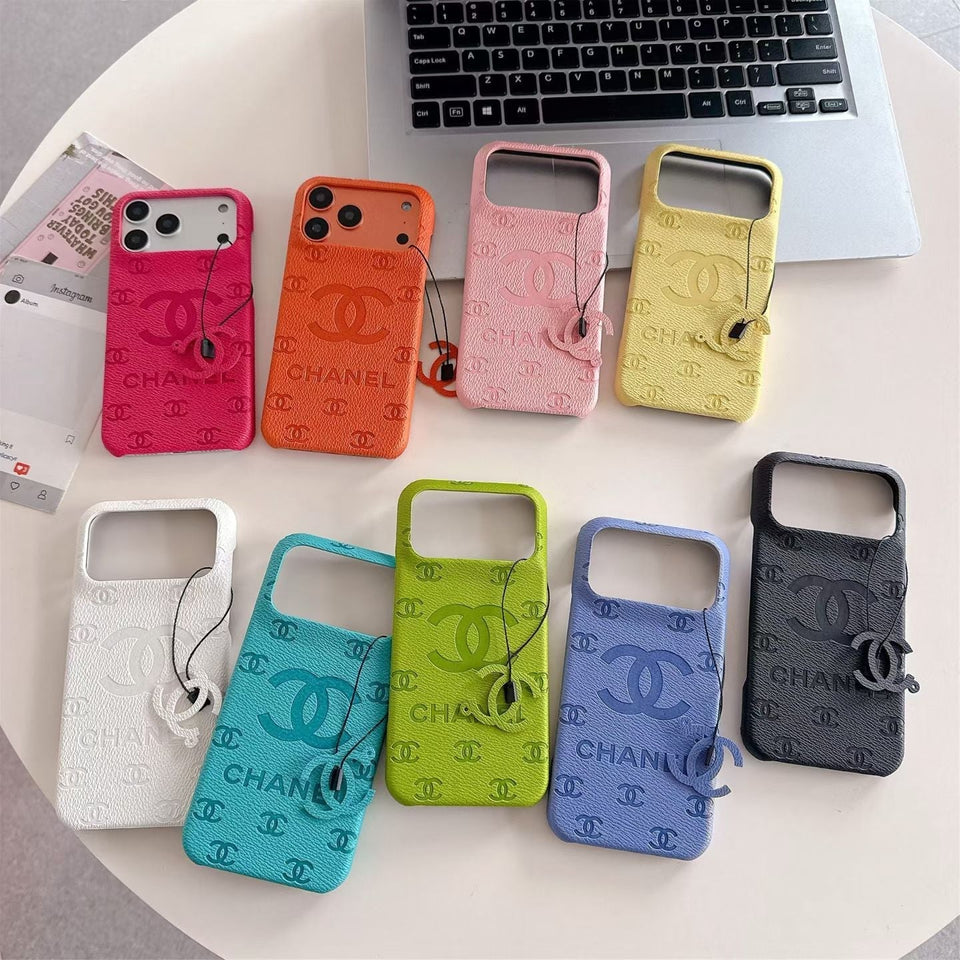 cc Embossed Leather Phone Case with Iconic Double C Logo Luxury Designer Cover Available in Multiple Colors