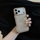 Hermès Leather Wallet Phone Case with Card Holder for iPhone 13 to iPhone 17 Pro Max