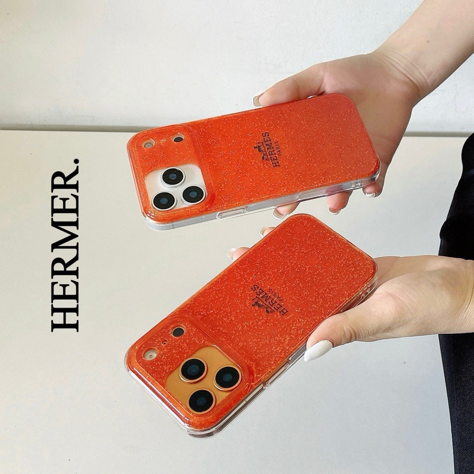 Hermès Glitter Clear Phone Case for iPhone 13 to iPhone 17 Pro Max Luxury Designer Back Cover