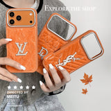 louis vuitton and gucci Leather Phone Case with Metal Logo for iPhone 13 to iPhone 17 Pro Max