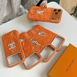louis vuitton and gucci Leather Phone Case with Metal Logo for iPhone 13 to iPhone 17 Pro Max
