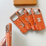 louis vuitton and gucci Leather Phone Case with Metal Logo for iPhone 13 to iPhone 17 Pro Max