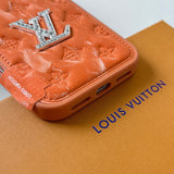 louis vuitton and gucci Leather Phone Case with Metal Logo for iPhone 13 to iPhone 17 Pro Max