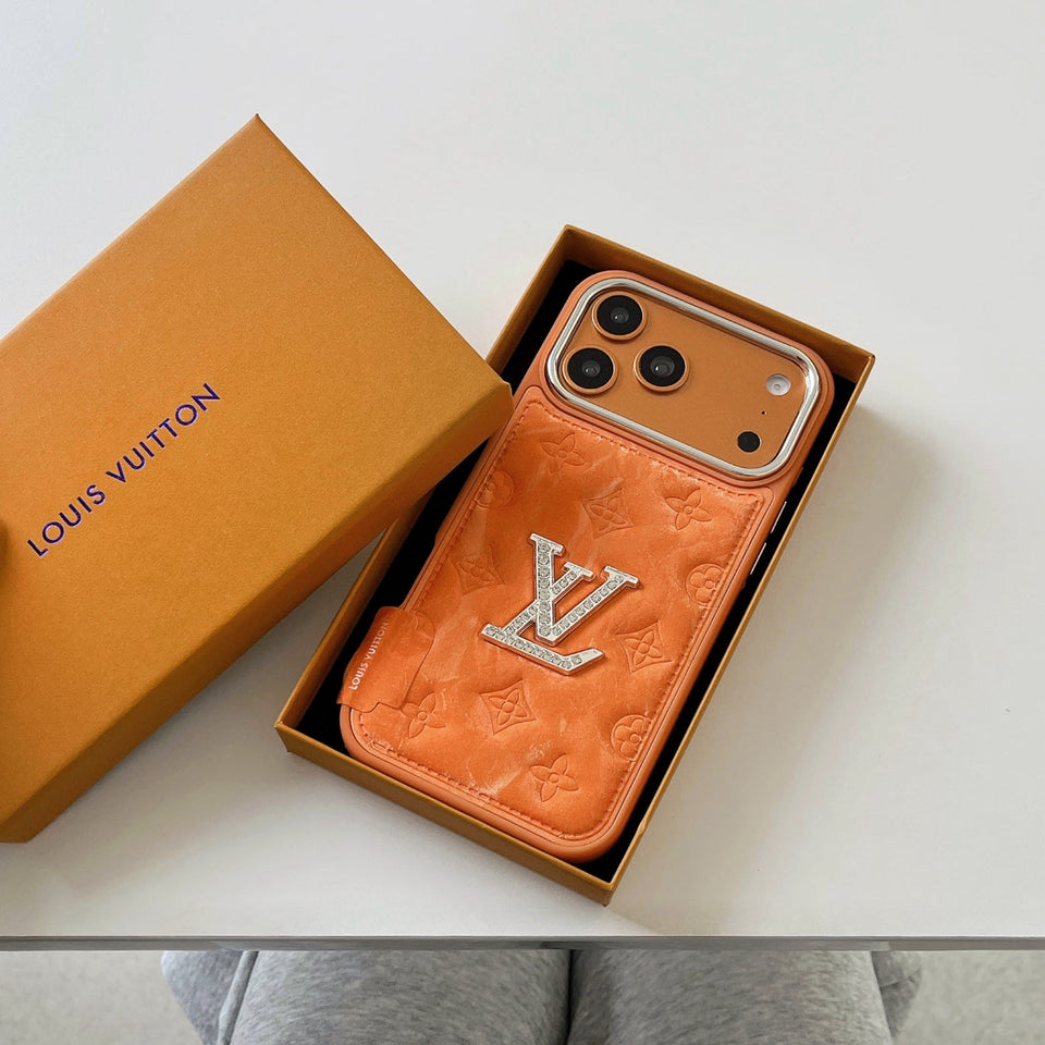 louis vuitton and gucci Leather Phone Case with Metal Logo for iPhone 13 to iPhone 17 Pro Max