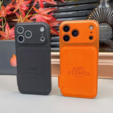 Hermes Leather Card Holder Phone Case for iPhone 14 to iPhone 17 Pro Max