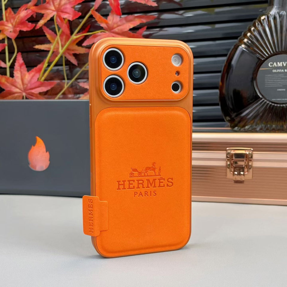 Hermes Leather Card Holder Phone Case for iPhone 14 to iPhone 17 Pro Max