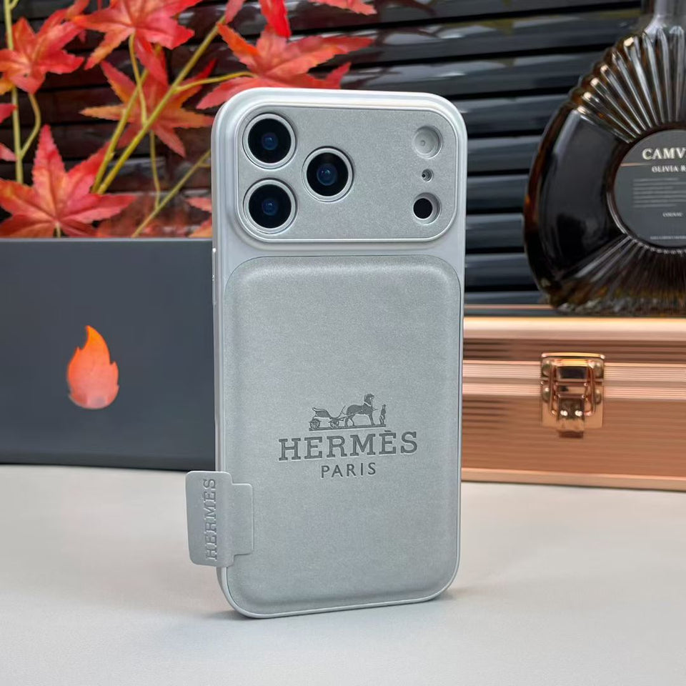 Hermes Leather Card Holder Phone Case for iPhone 14 to iPhone 17 Pro Max