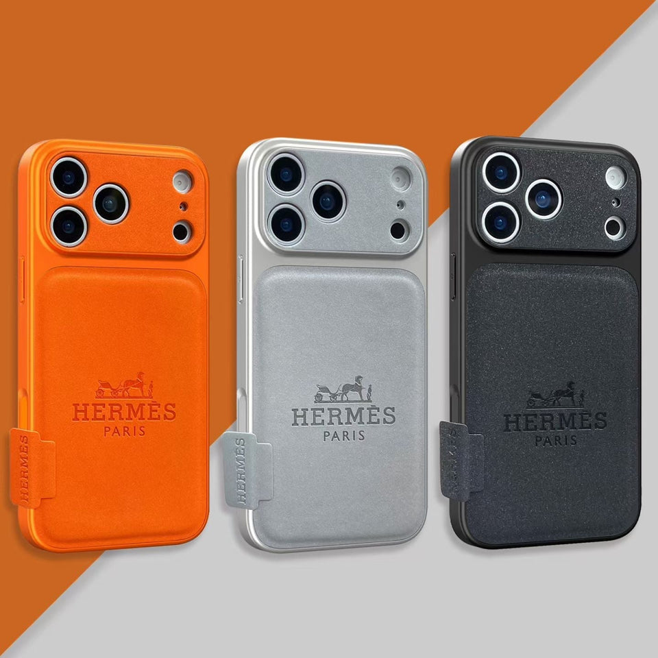 Hermes Leather Card Holder Phone Case for iPhone 14 to iPhone 17 Pro Max