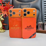 Hermes Paris Orange Phone Case for iPhone 14 to iPhone 17 Pro Max Designer Style Back Cover