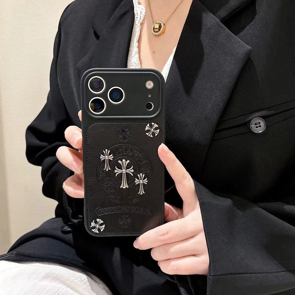 Chrome Hearts Inspired Cross Design Phone Case for iPhone 14 to iPhone 17 Pro Max