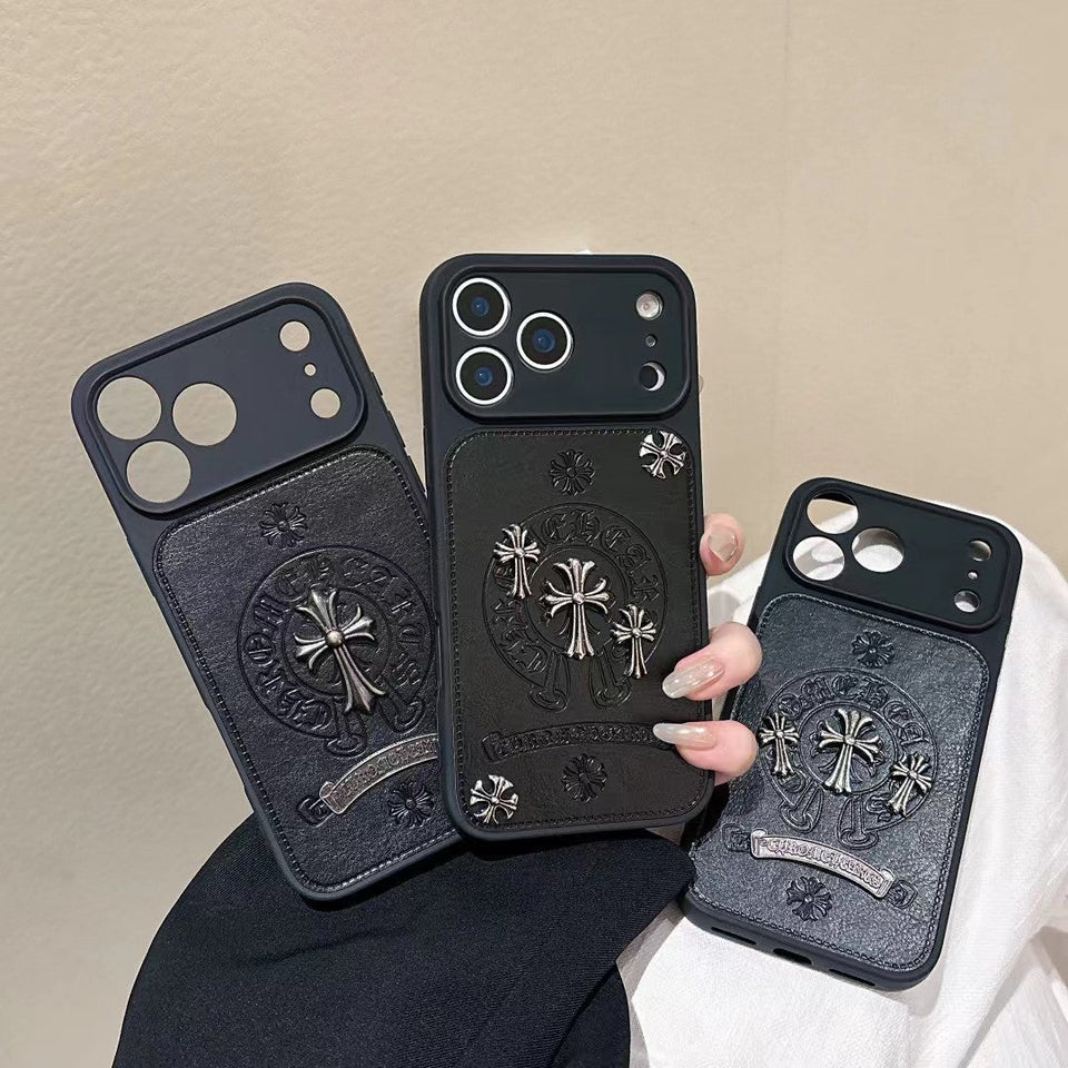 Chrome Hearts Inspired Cross Design Phone Case for iPhone 14 to iPhone 17 Pro Max