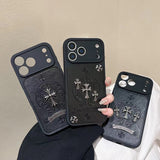 Chrome Hearts Inspired Cross Design Phone Case for iPhone 14 to iPhone 17 Pro Max