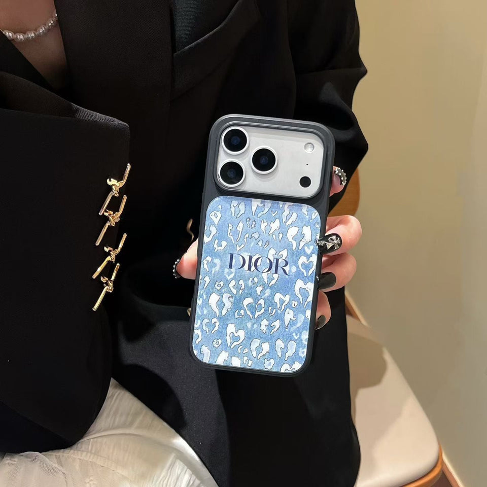 Dior Inspired Blue Pattern Phone Case for iPhone 14 to iPhone 17 Pro Max