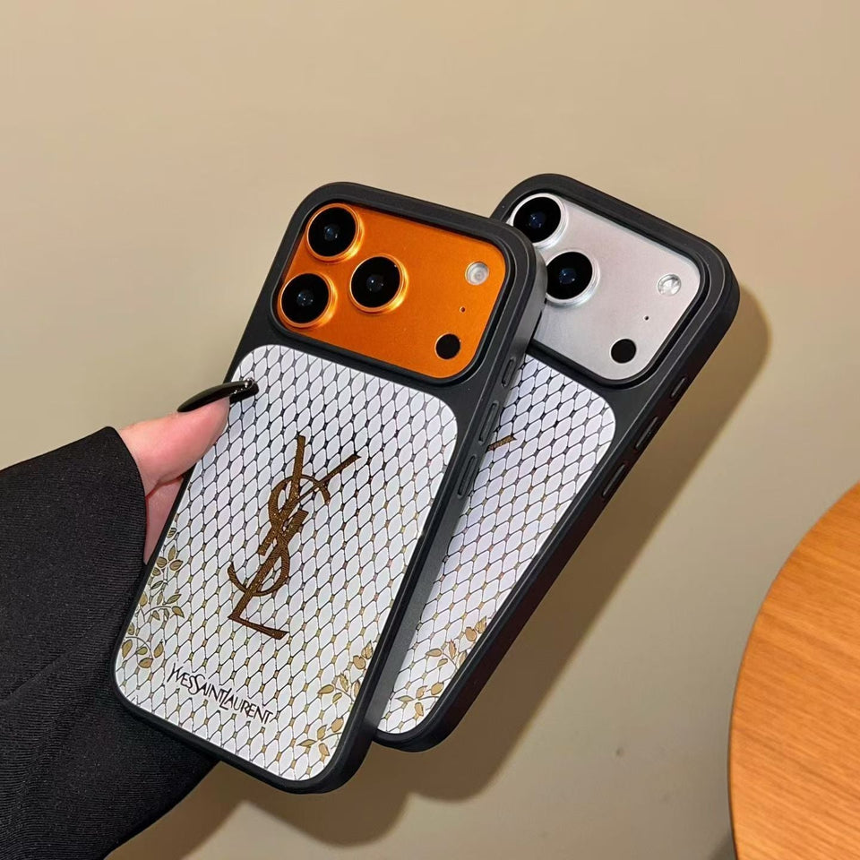 YSL Golden Signature Case Parisian Luxury Style for iPhone 14 to 17 Pro Max