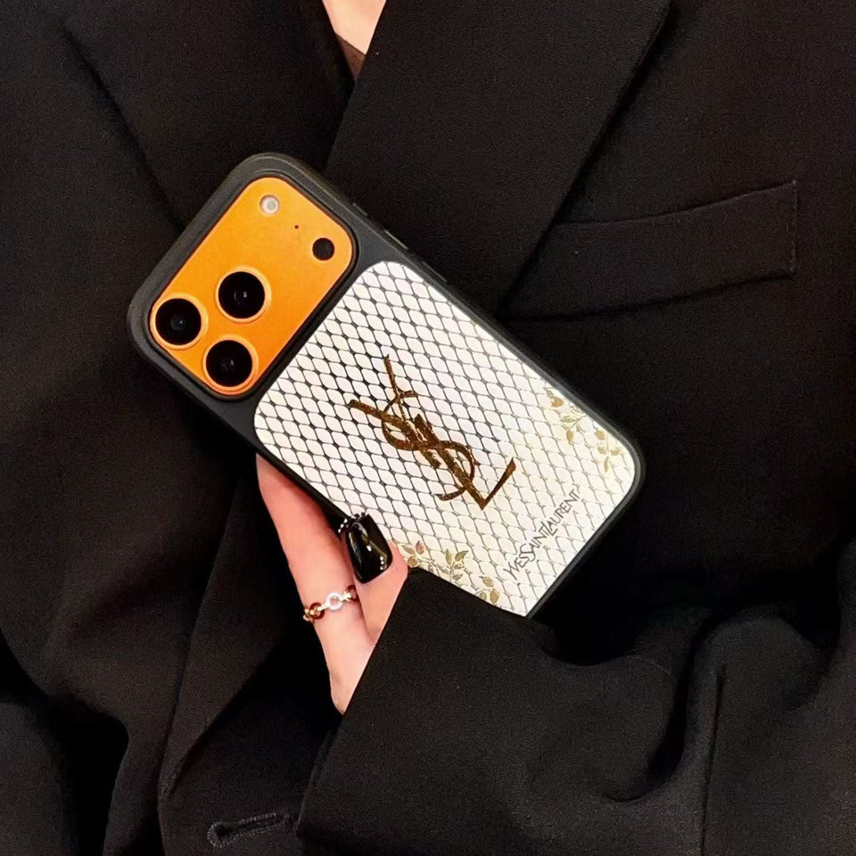 YSL Golden Signature Case Parisian Luxury Style for iPhone 14 to 17 Pro Max