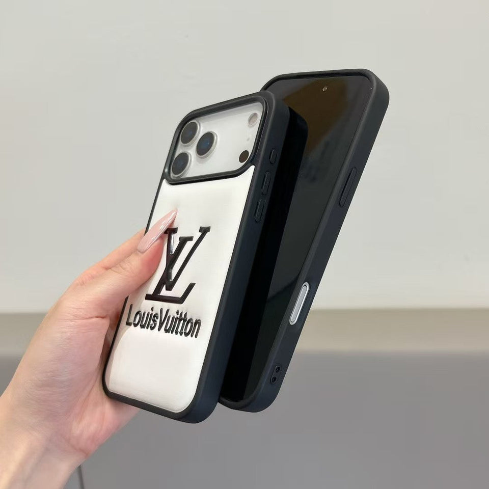 louis vuitton Embossed Logo Luxury Case for iPhone 13 to 17 Pro Max