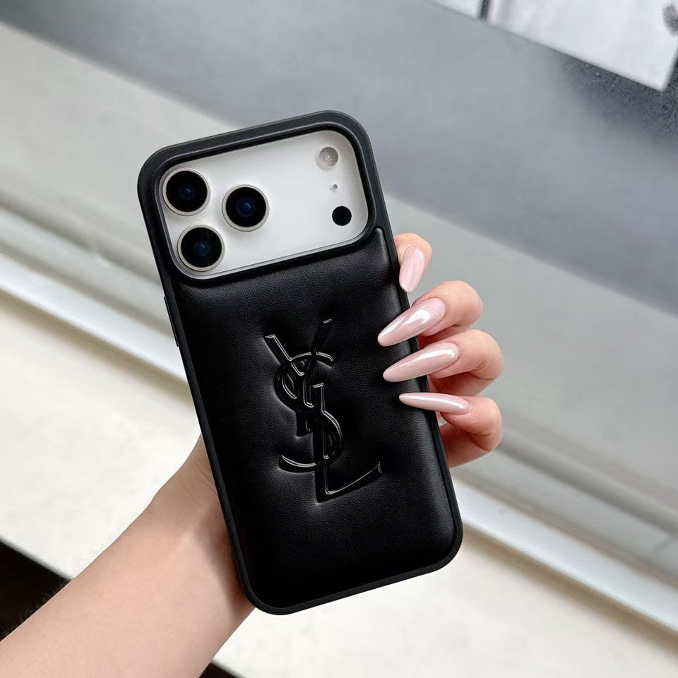 Yves Saint Laurent Quilted Logo Luxury Case for iPhone 13 to 17 Pro Max