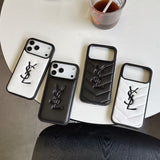 Yves Saint Laurent Quilted Logo Luxury Case for iPhone 13 to 17 Pro Max
