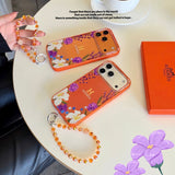 Hermès Floral Signature Case with Wrist Charm for iPhone 13 to 17 Pro Max