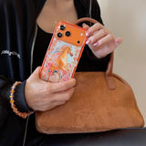 Hermès Horse Art Orange Designer iPhone Case with Wrist Chain Descript