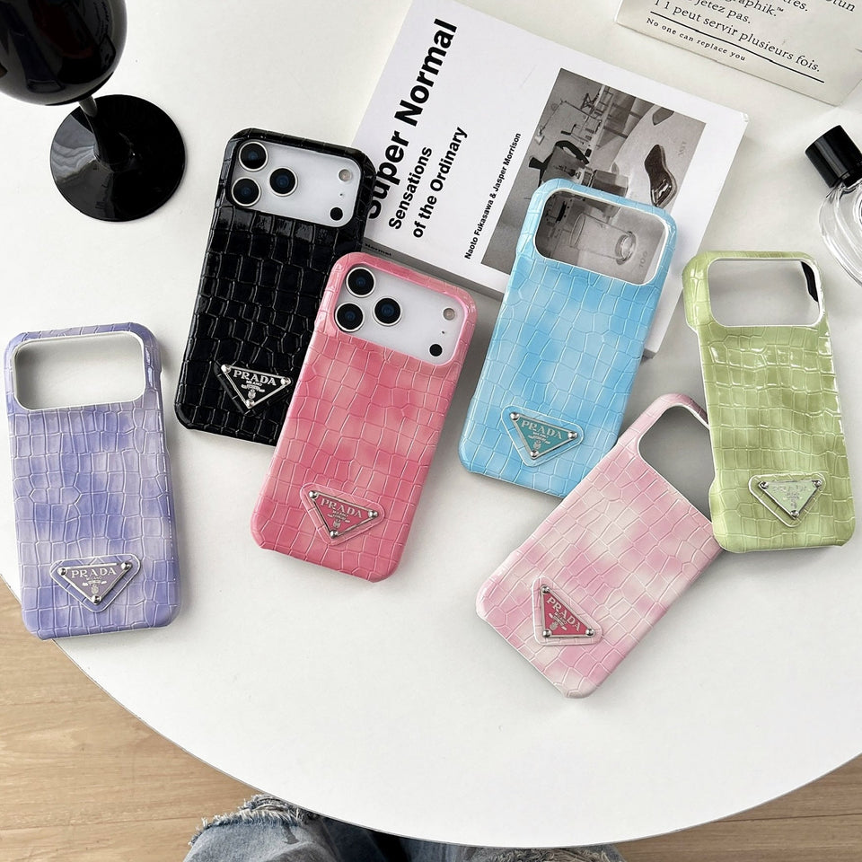 Prada Crocodile-Embossed Phone Case for iPhone 17 with Iconic Metal Triangle Logo