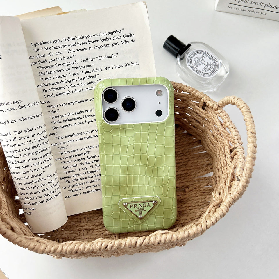 Prada Crocodile-Embossed Phone Case for iPhone 17 with Iconic Metal Triangle Logo