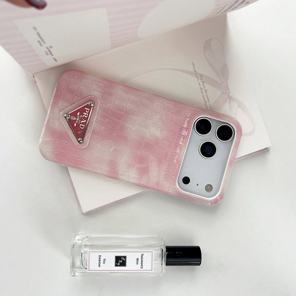 Prada Crocodile-Embossed Phone Case for iPhone 17 with Iconic Metal Triangle Logo