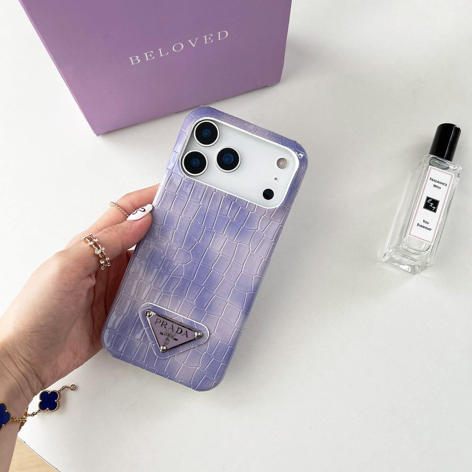Prada Crocodile-Embossed Phone Case for iPhone 17 with Iconic Metal Triangle Logo