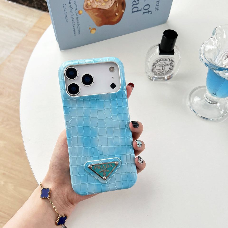 Prada Crocodile-Embossed Phone Case for iPhone 17 with Iconic Metal Triangle Logo